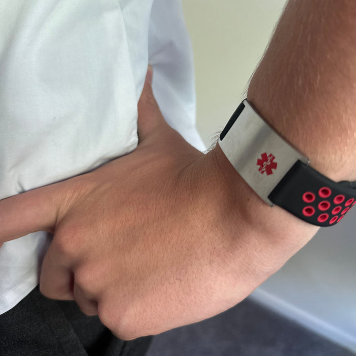 Black & Red Silicone Medical ID Bracelet
