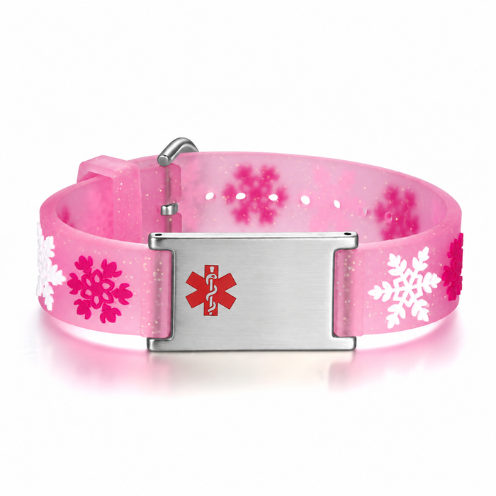 Frost pink snowflake kids medical ID bracelet