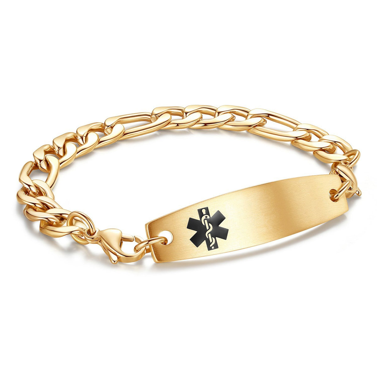 Sterling Silver Medical ID Bracelet With Figaro Chain - 7-1/2 Inch, Unisex Engraved Medical Alert Bracelet